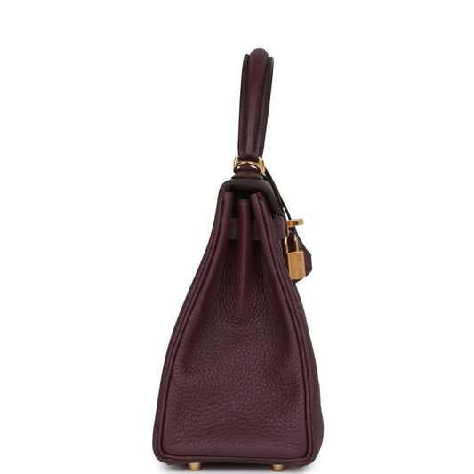Luxury Hermes Kelly Retourne 25 Cassis Togo Gold Hardware