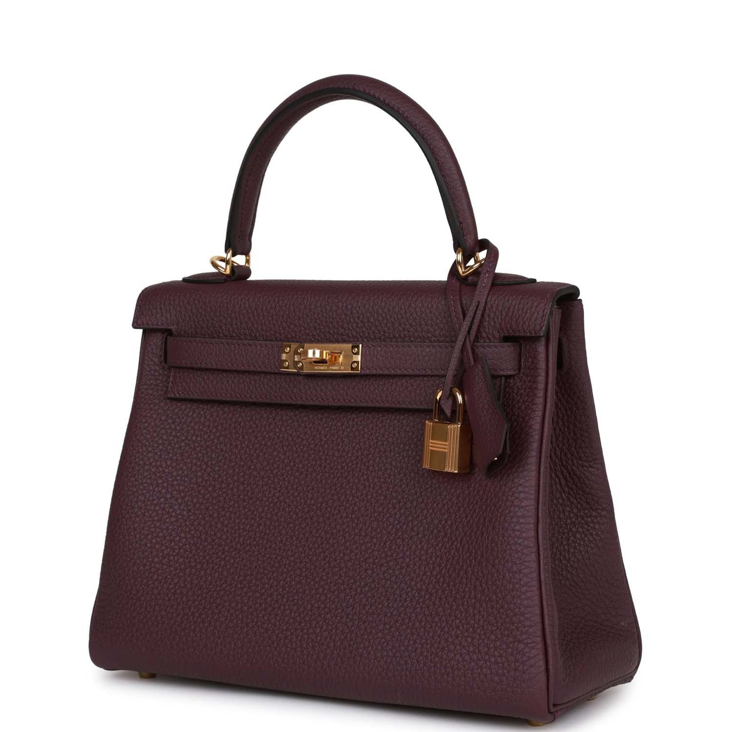 Luxury Hermes Kelly Retourne 25 Cassis Togo Gold Hardware