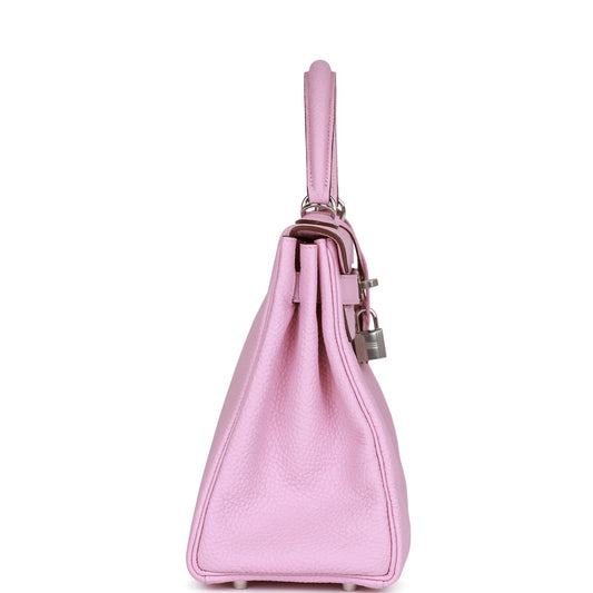 Luxury Hermes Kelly Retourne 28 Mauve Sylvestre Clemence Palladium Hardware