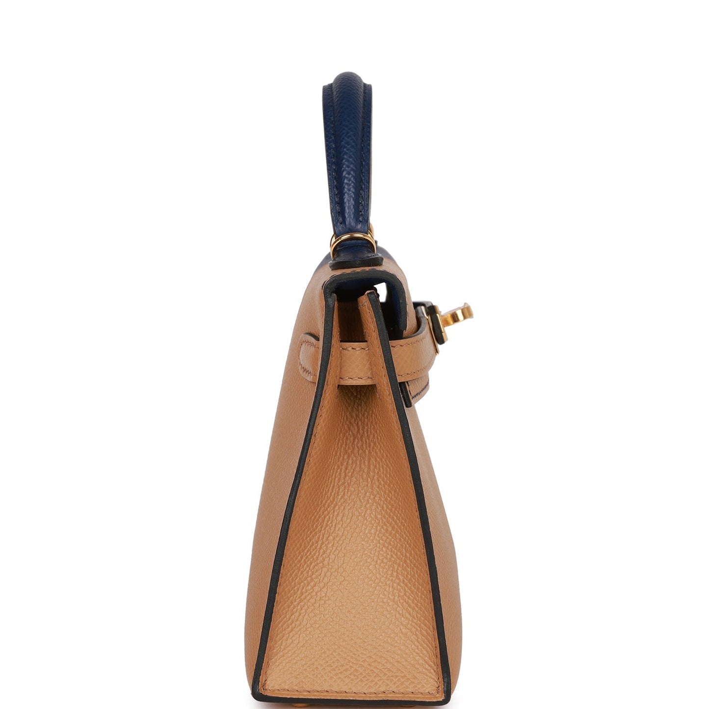 Luxury Hermes Special Order (HSS) Kelly Sellier 20 Casaque Sesame and Bleu Saphir Epsom Gold Hardware