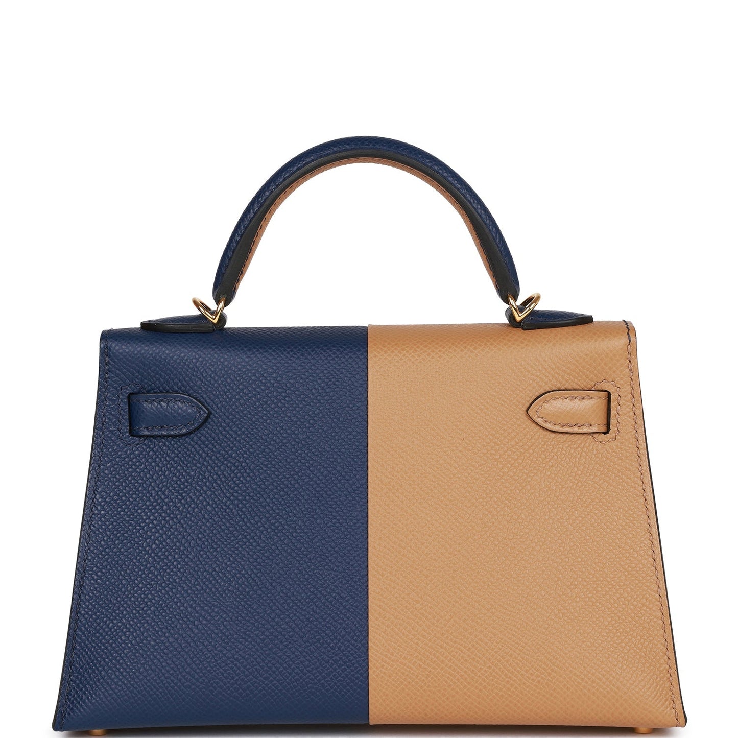 Luxury Hermes Special Order (HSS) Kelly Sellier 20 Casaque Sesame and Bleu Saphir Epsom Gold Hardware