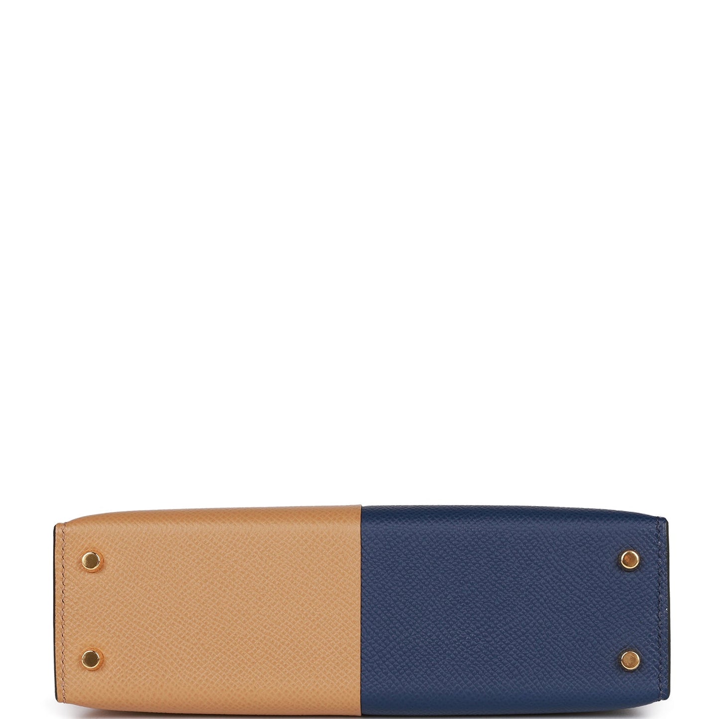 Luxury Hermes Special Order (HSS) Kelly Sellier 20 Casaque Sesame and Bleu Saphir Epsom Gold Hardware