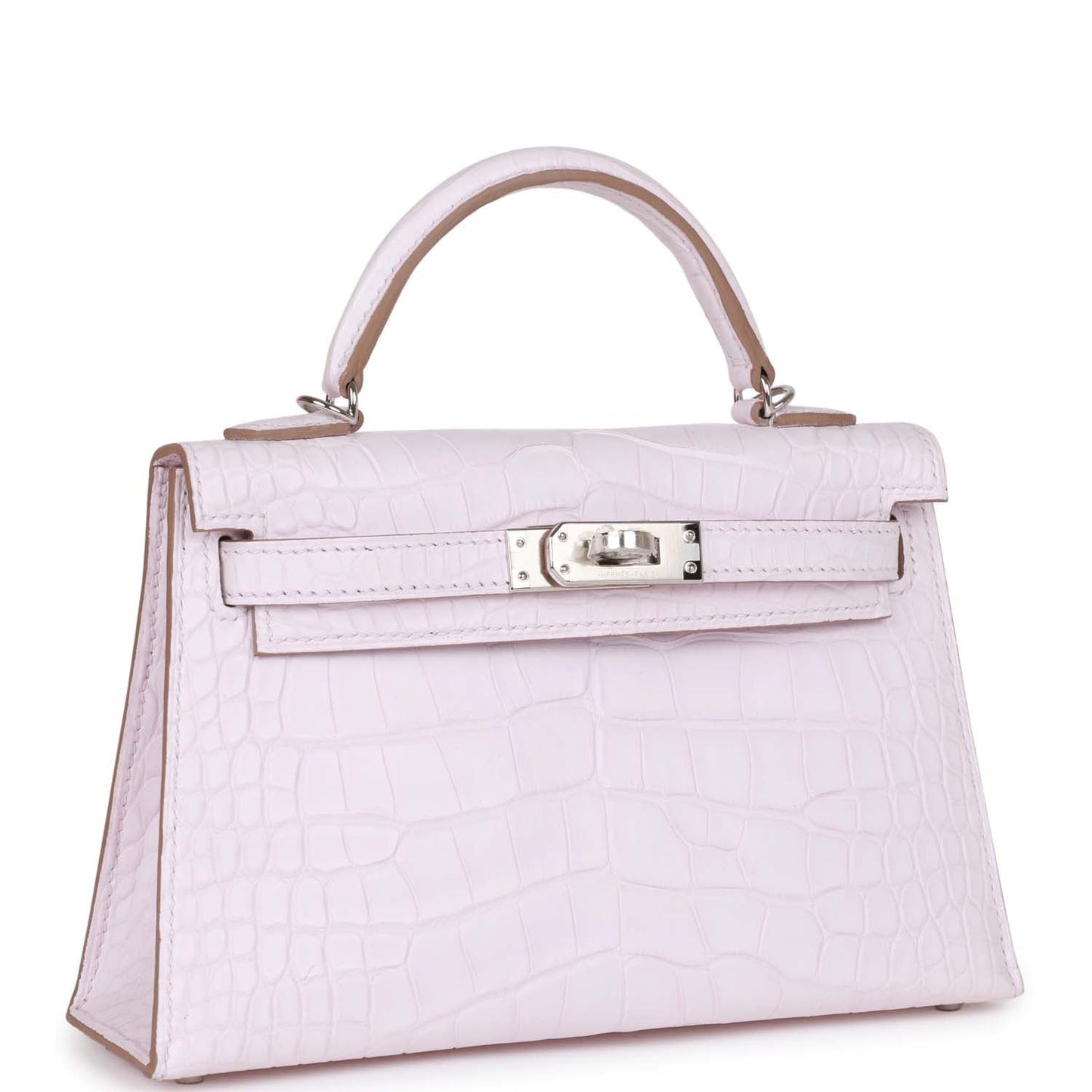 Luxury Hermes Kelly Sellier 20 Mauve Pale Satin Boreal Alligator Palladium Hardware