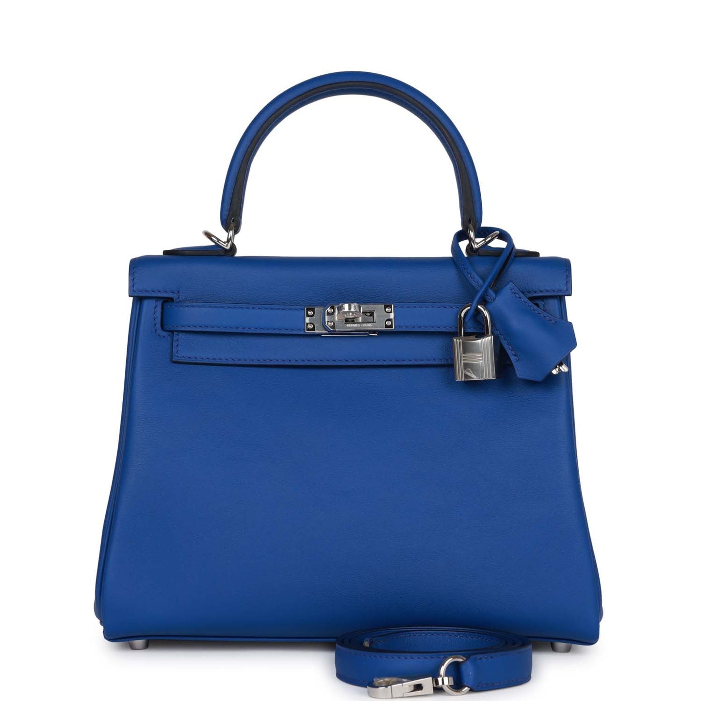 Luxury Hermes Kelly Retourne 25 Bleu Royal Swift Palladium Hardware