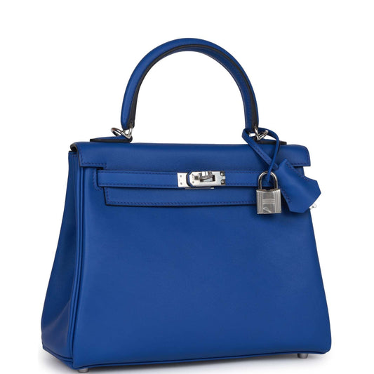 Luxury Hermes Kelly Retourne 25 Bleu Royal Swift Palladium Hardware