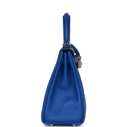 Luxury Hermes Kelly Retourne 25 Bleu Royal Swift Palladium Hardware