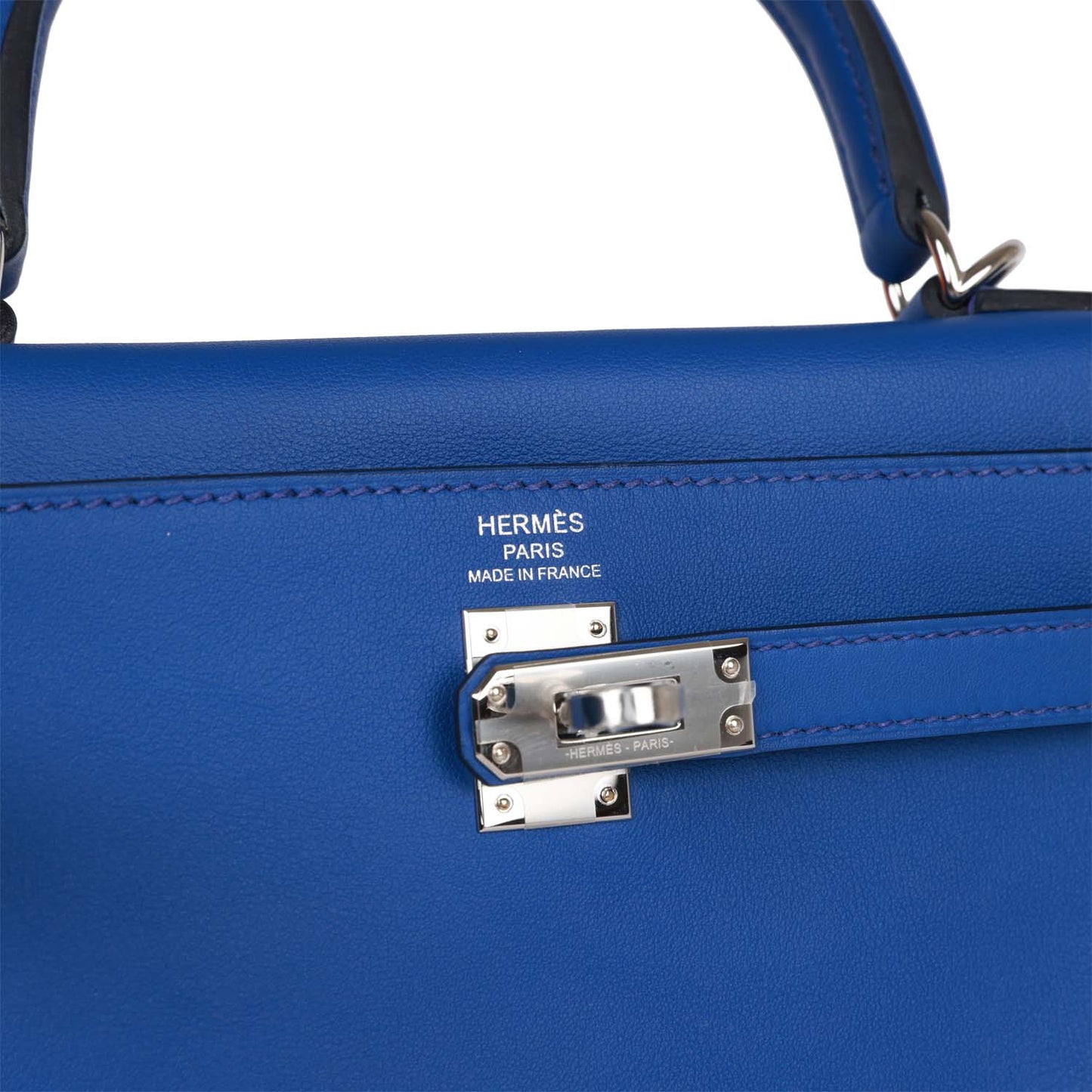 Luxury Hermes Kelly Retourne 25 Bleu Royal Swift Palladium Hardware