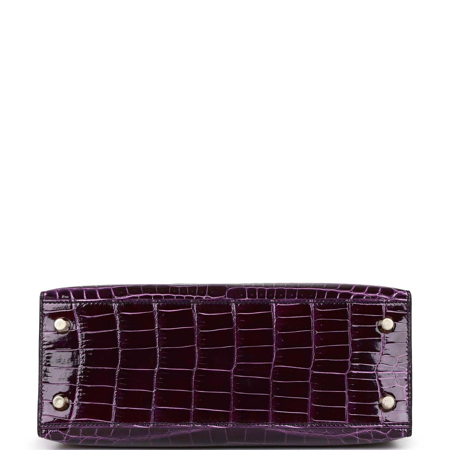 Luxury Hermes Kelly Sellier 25 Aubergine Shiny Niloticus Crocodile Gold Hardware