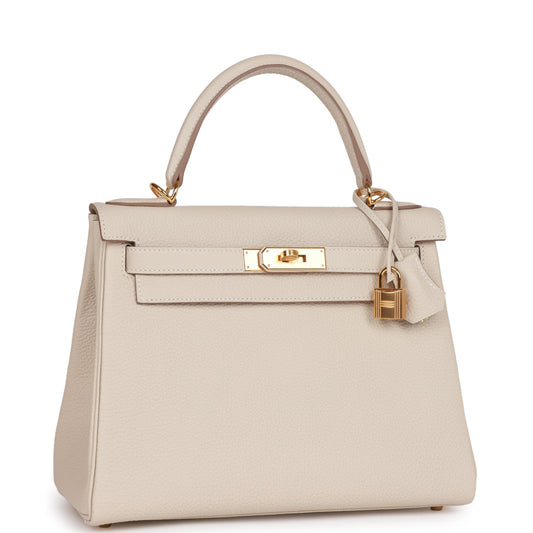 Luxury Hermes Kelly Retourne 28 Craie Togo Gold Hardware