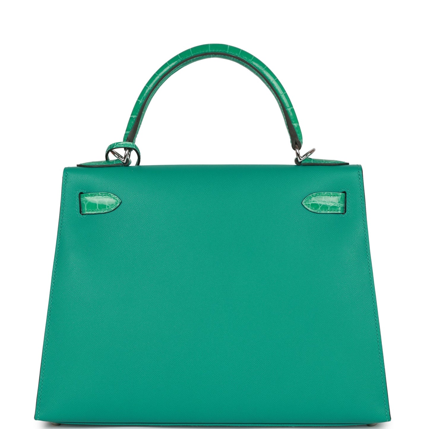 Luxury Hermes Kelly Sellier 28 Vert Verone Madame and Shiny Niloticus Crocodile Touch Palladium Hardware