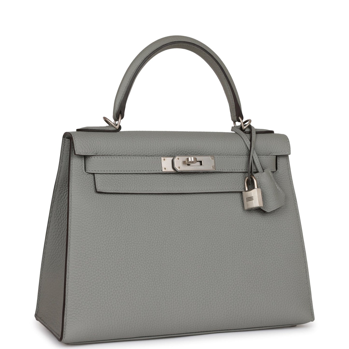 Luxury Hermes Special Order (HSS) Kelly Sellier 28 Gris Mouette Verso Togo Brushed Palladium Hardware
