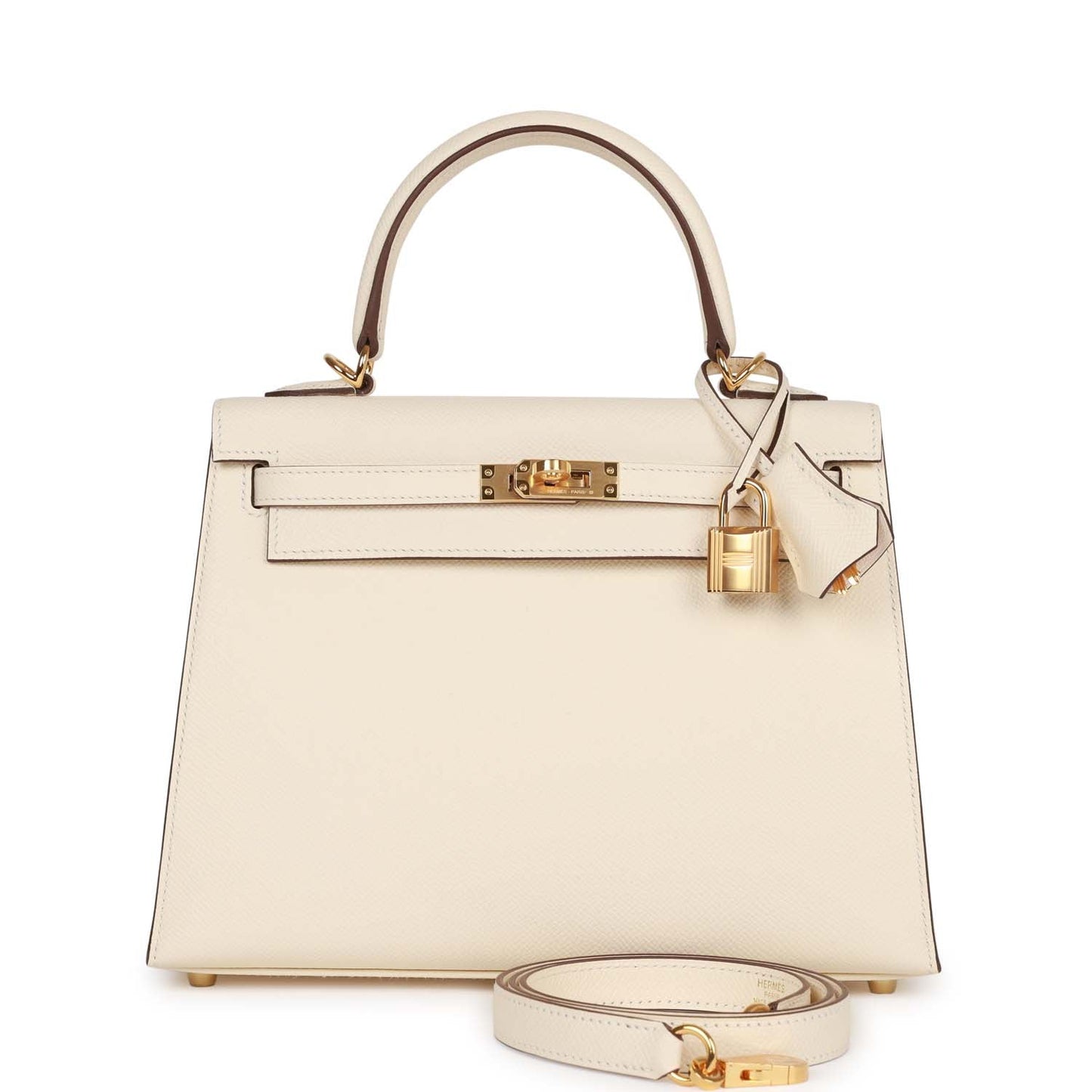 Luxury Hermes Kelly Sellier 25 Nata Epsom Gold Hardware