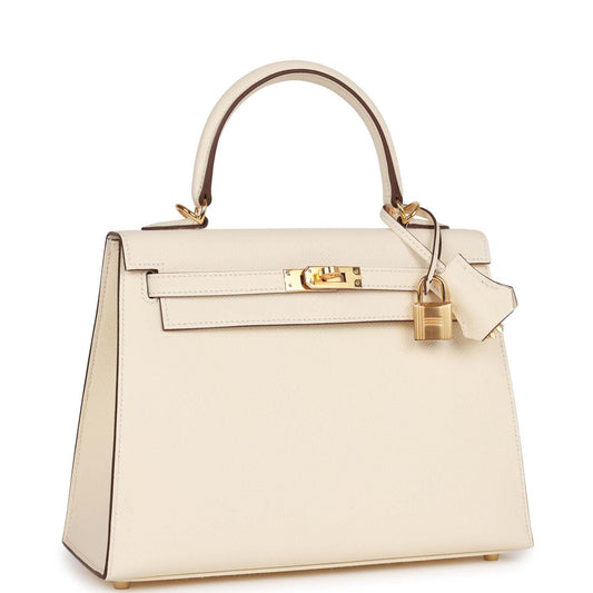 Luxury Hermes Kelly Sellier 25 Nata Epsom Gold Hardware