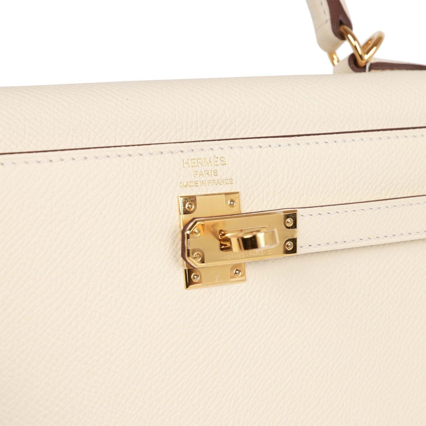 Luxury Hermes Kelly Sellier 25 Nata Epsom Gold Hardware