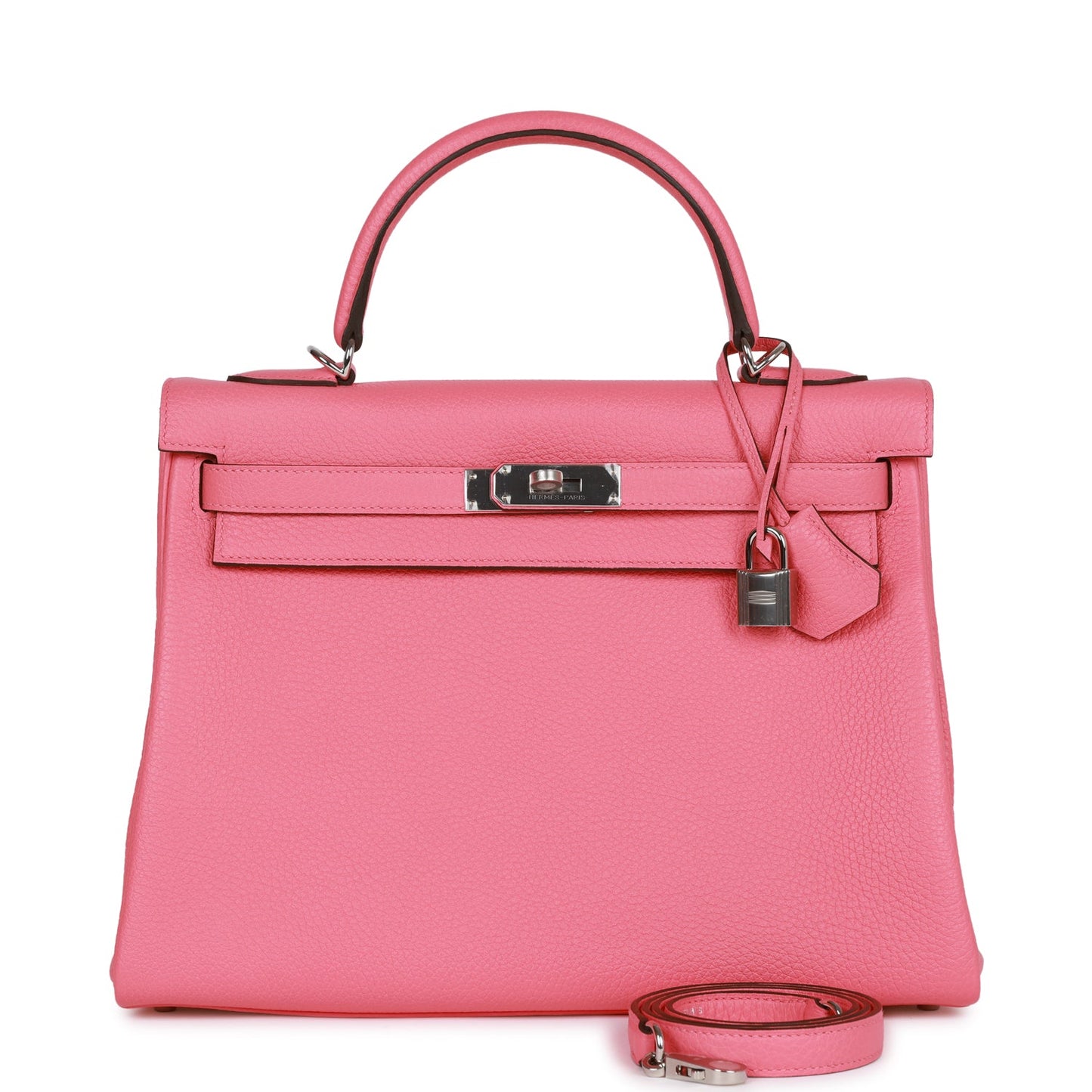 Luxury Hermes Kelly Retourne 32 Rose Azalee Clemence Palladium Hardware
