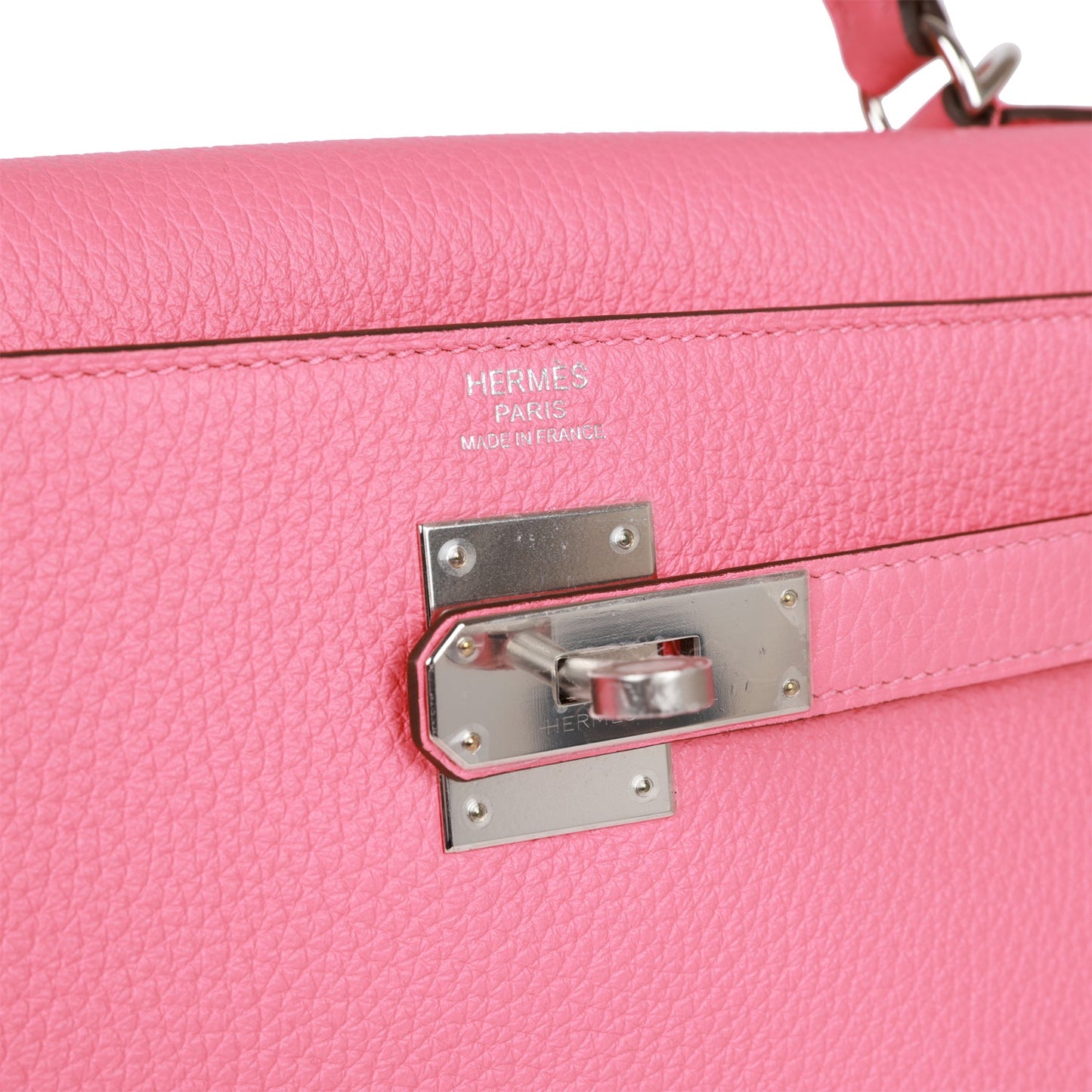Luxury Hermes Kelly Retourne 32 Rose Azalee Clemence Palladium Hardware