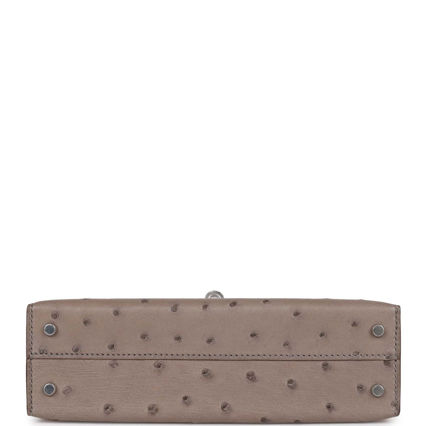 Luxury Hermes Special Order (HSS) Kelly Sellier 20 Gris Tourterelle and Graphite Ostrich Palladium Hardware