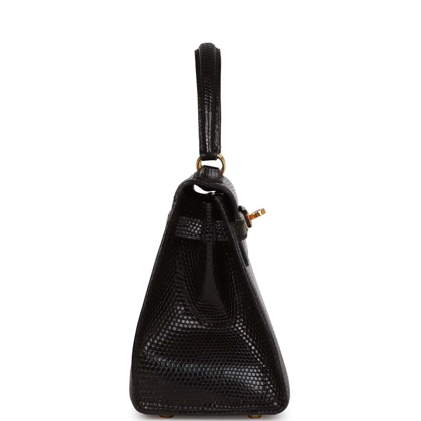 Vintage Luxury Hermes Kelly Sellier 20 Black Lizard Gold Hardware