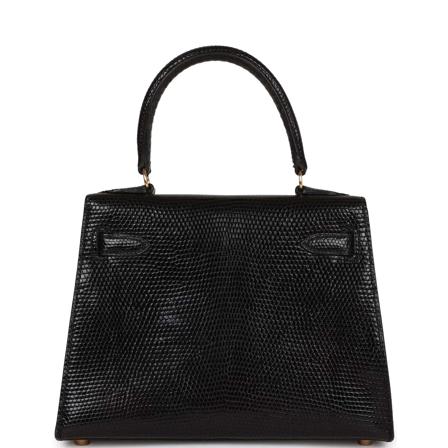 Vintage Luxury Hermes Kelly Sellier 20 Black Lizard Gold Hardware