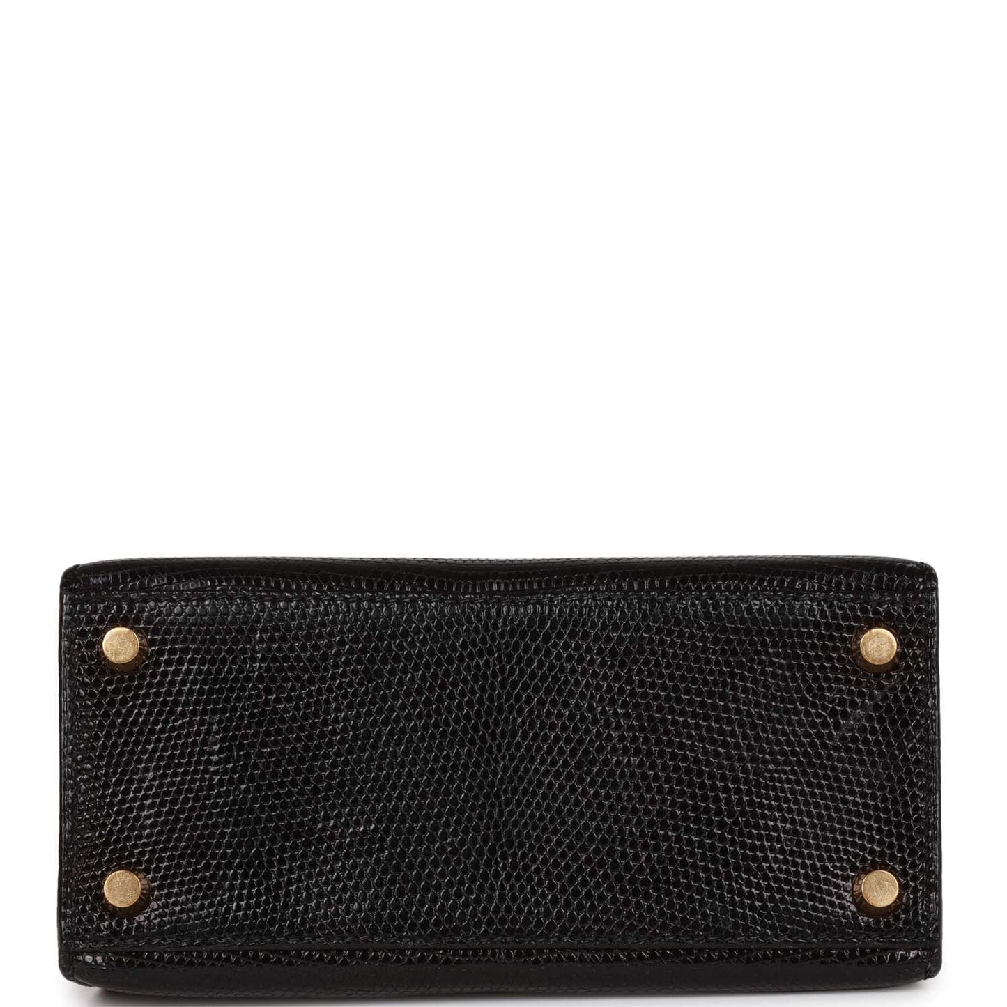 Vintage Luxury Hermes Kelly Sellier 20 Black Lizard Gold Hardware