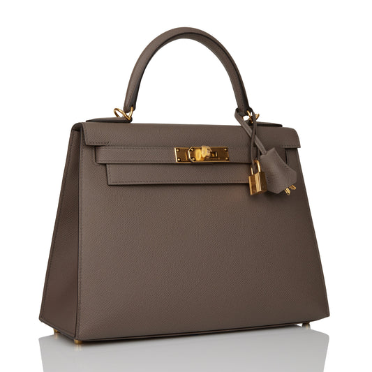 Luxury Hermes Kelly Sellier 28 Etain Epsom Gold Hardware