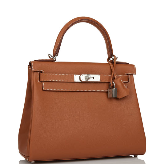 Luxury Hermes Kelly Retourne 28 Gold Evercolor Palladium Hardware