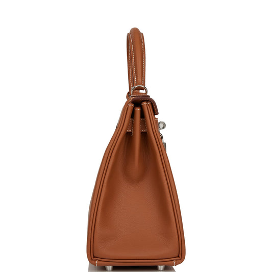 Luxury Hermes Kelly Retourne 28 Gold Evercolor Palladium Hardware