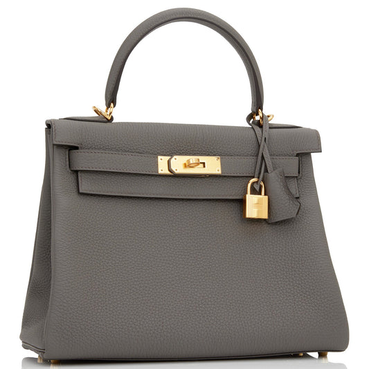 Luxury Hermes Kelly Retourne 28 Etain Togo Gold Hardware