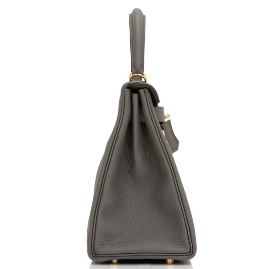 Luxury Hermes Kelly Retourne 28 Etain Togo Gold Hardware