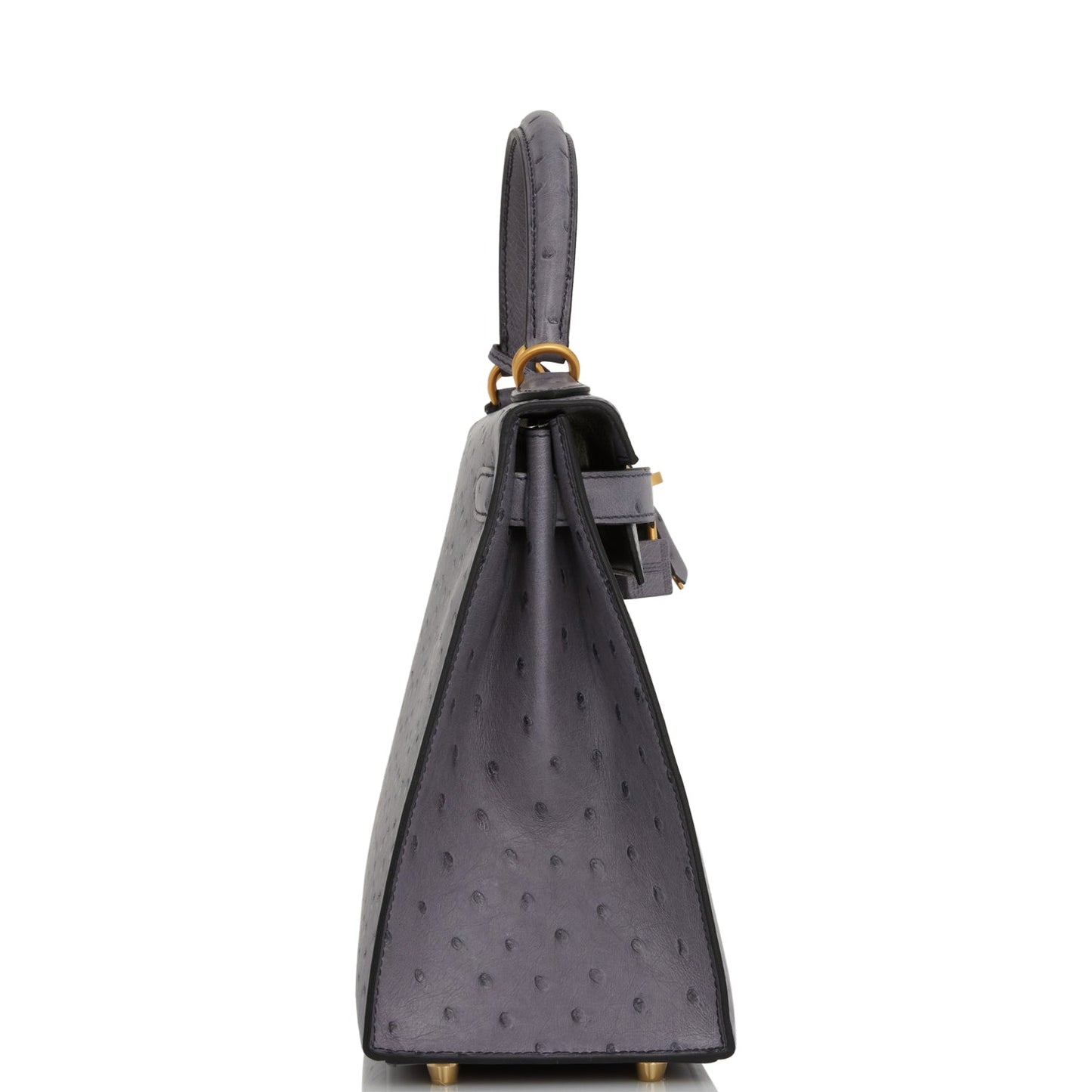 Luxury Hermes Special Order (HSS) Kelly Sellier 28 Gris Agate and Gris Perle Ostrich Brushed Gold Hardware