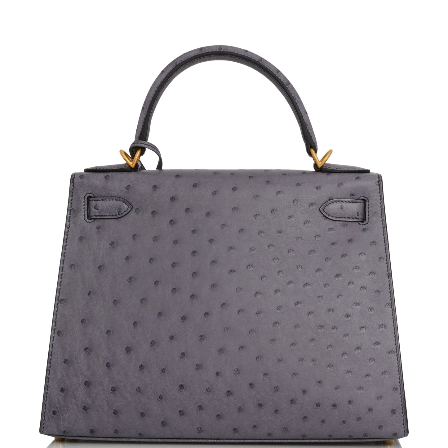 Luxury Hermes Special Order (HSS) Kelly Sellier 28 Gris Agate and Gris Perle Ostrich Brushed Gold Hardware