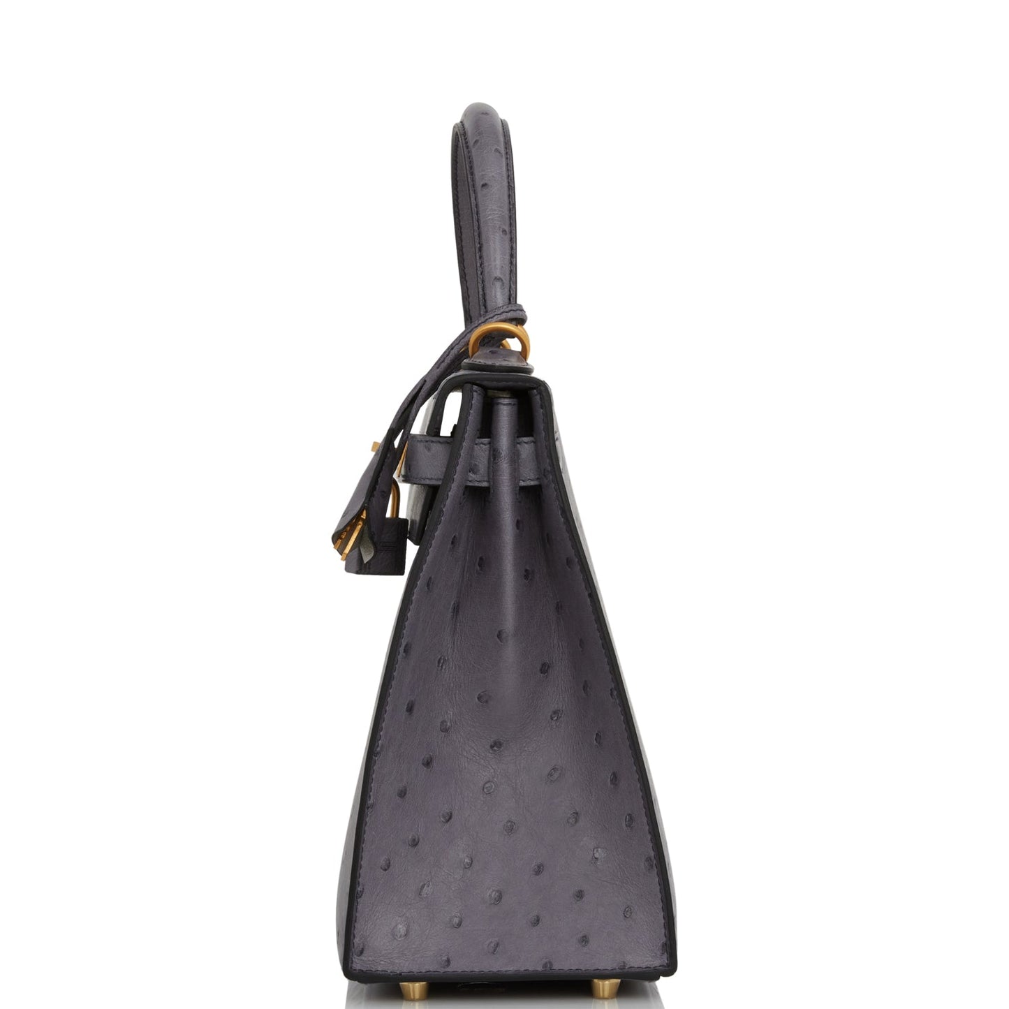Luxury Hermes Special Order (HSS) Kelly Sellier 28 Gris Agate and Gris Perle Ostrich Brushed Gold Hardware