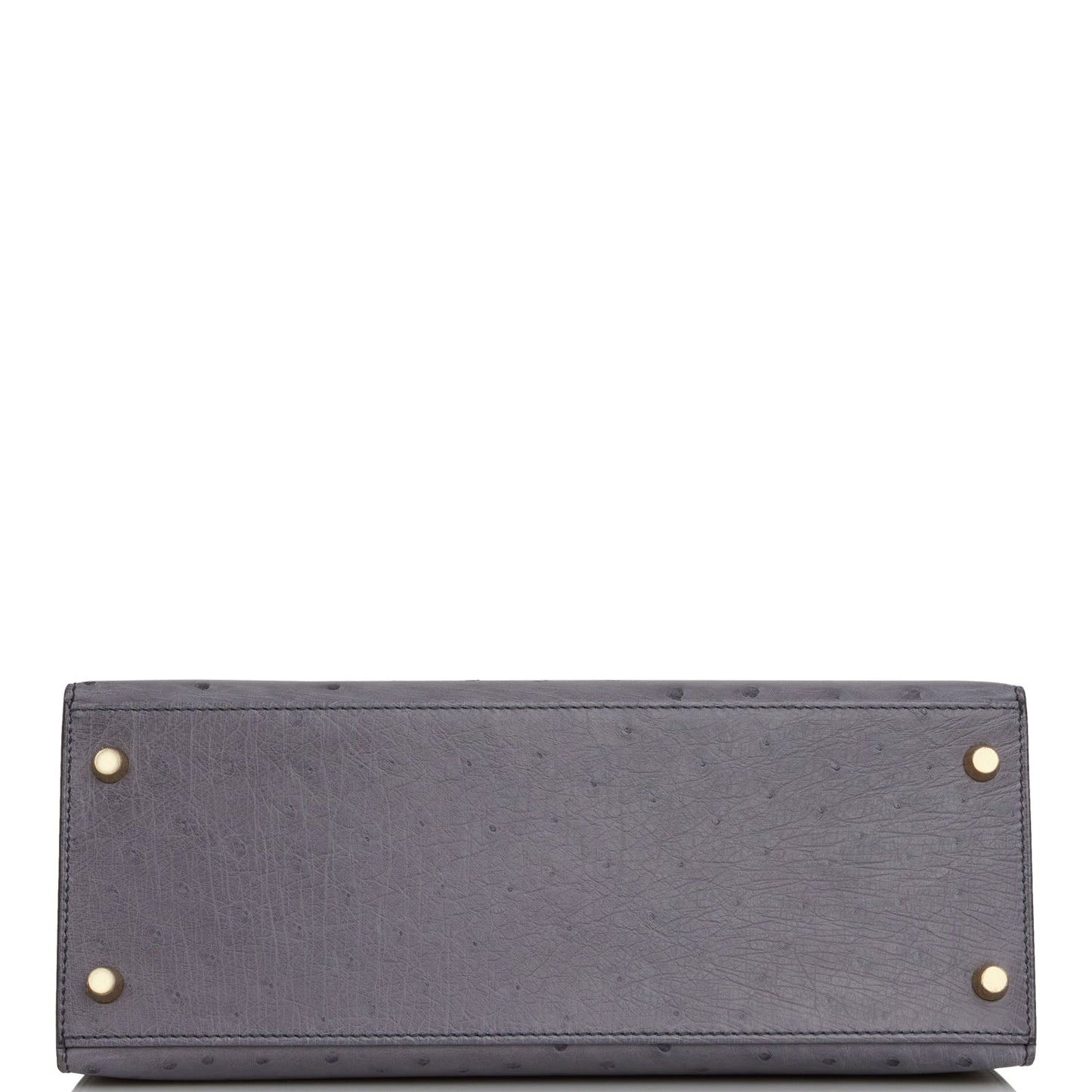 Luxury Hermes Special Order (HSS) Kelly Sellier 28 Gris Agate and Gris Perle Ostrich Brushed Gold Hardware