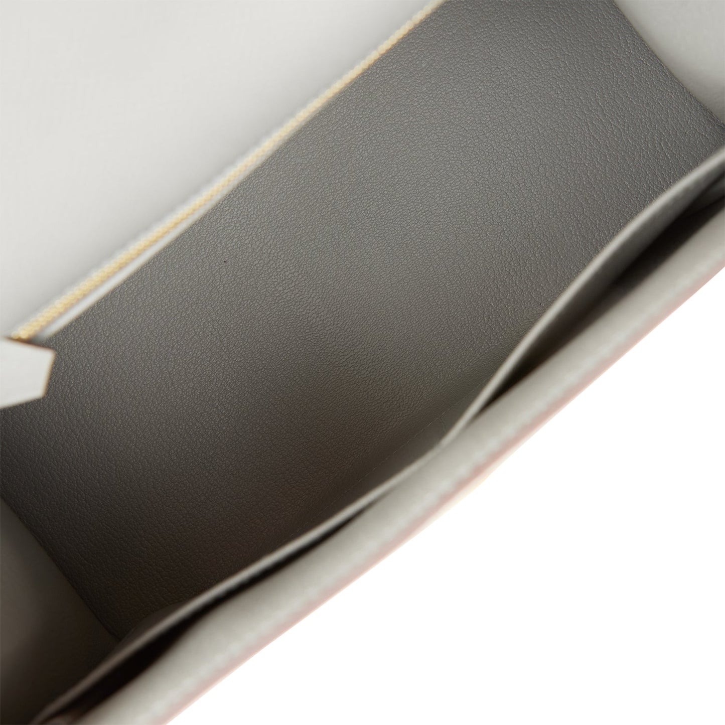 Luxury Hermes Special Order (HSS) Kelly Sellier 28 Gris Mouette and Rose Azalee Epsom Brushed Gold Hardware