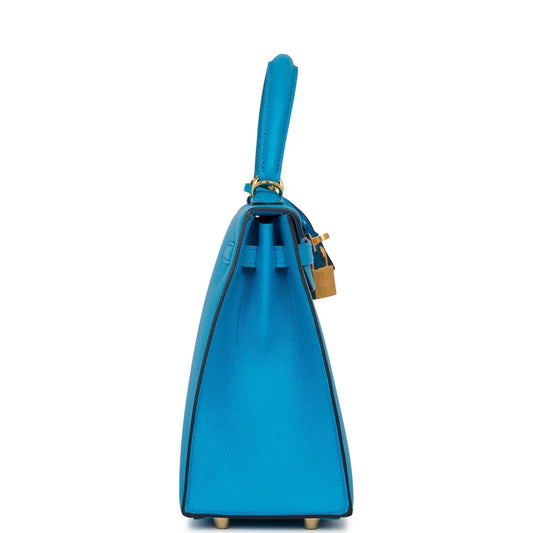 Luxury Hermes Kelly Sellier 25 Bleu Frida Epsom Gold Hardware