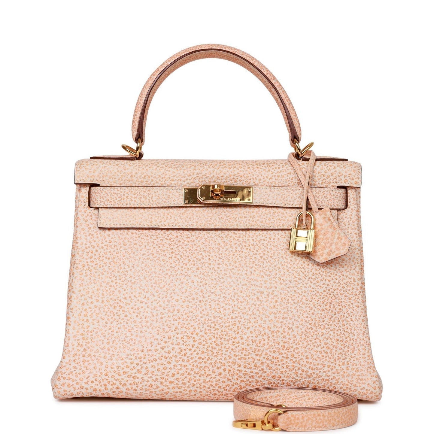 Vintage Luxury Hermes Kelly Retourne 28 Orange Dalmatian Buffalo Gold Hardware