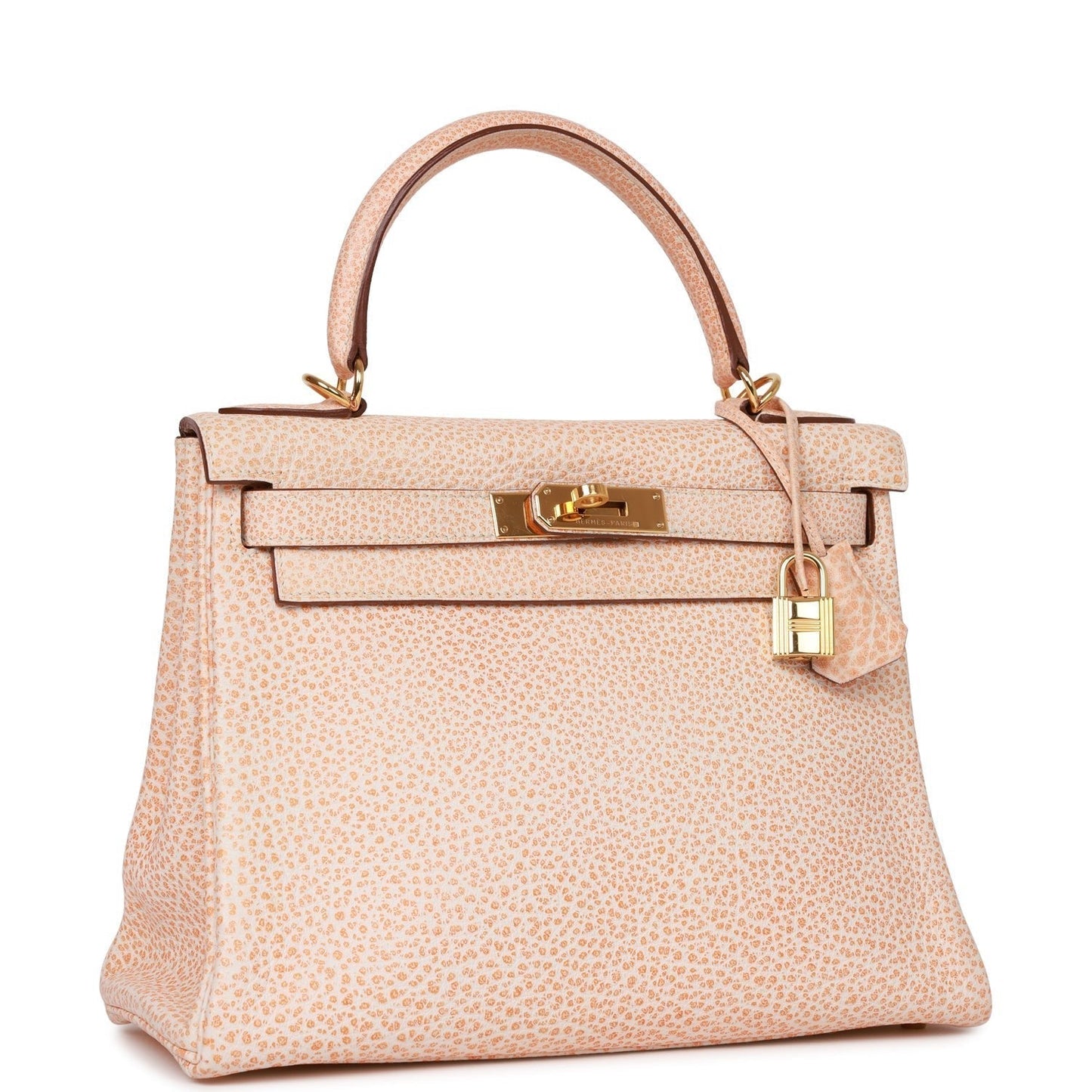 Vintage Luxury Hermes Kelly Retourne 28 Orange Dalmatian Buffalo Gold Hardware