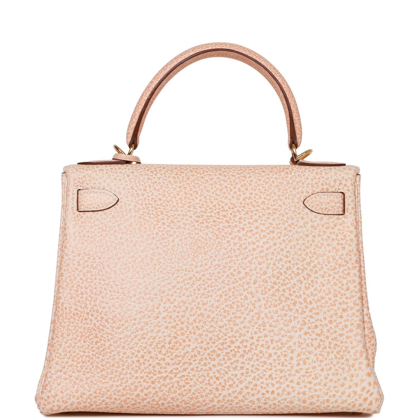 Vintage Luxury Hermes Kelly Retourne 28 Orange Dalmatian Buffalo Gold Hardware
