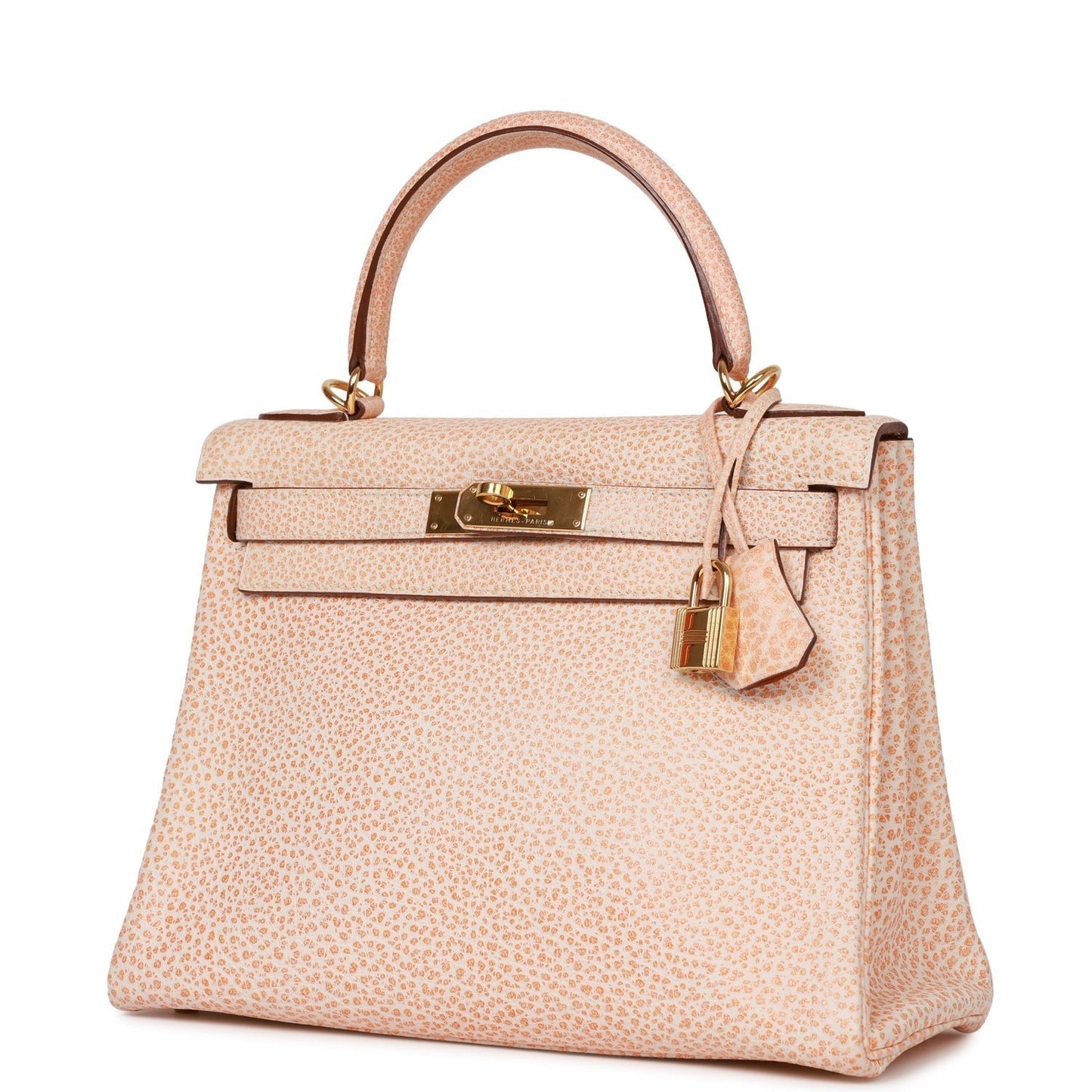 Vintage Luxury Hermes Kelly Retourne 28 Orange Dalmatian Buffalo Gold Hardware