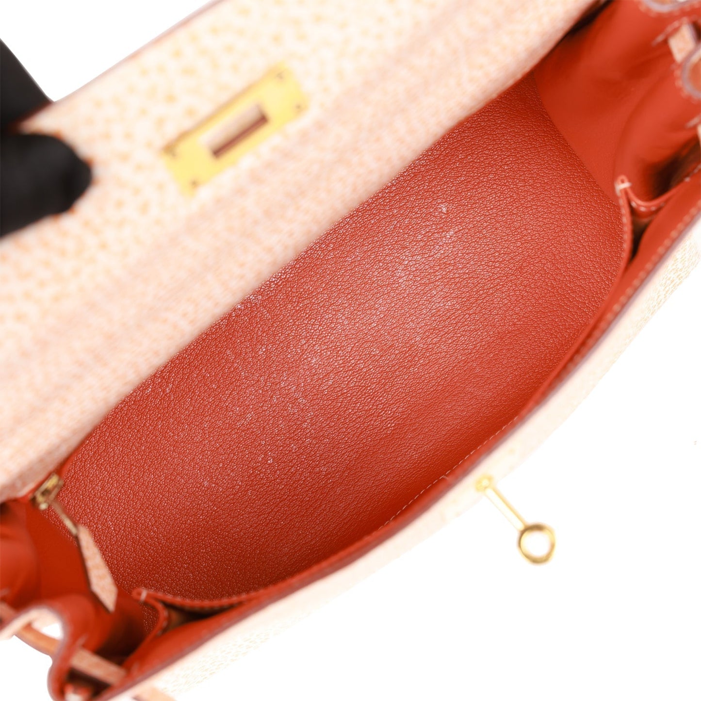Vintage Luxury Hermes Kelly Retourne 28 Orange Dalmatian Buffalo Gold Hardware
