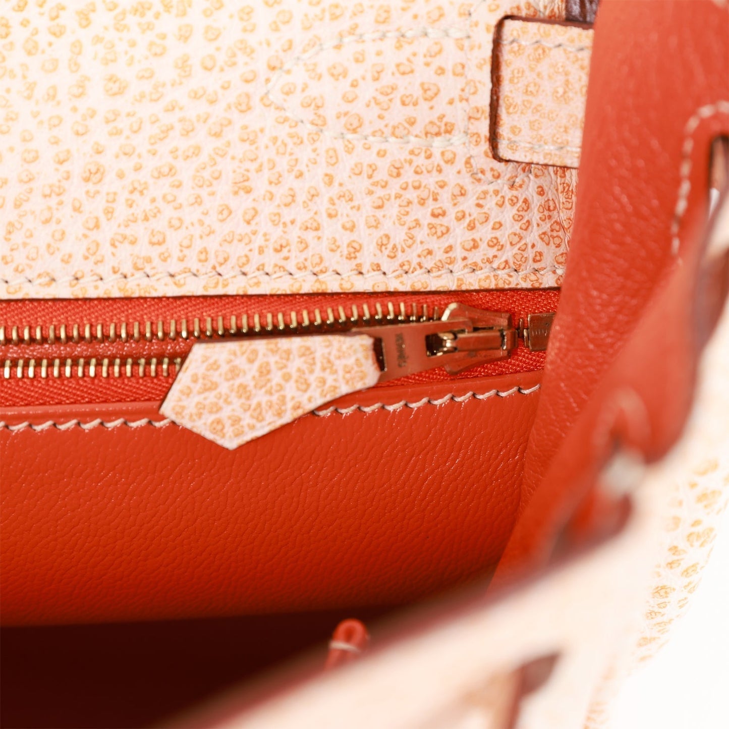 Vintage Luxury Hermes Kelly Retourne 28 Orange Dalmatian Buffalo Gold Hardware