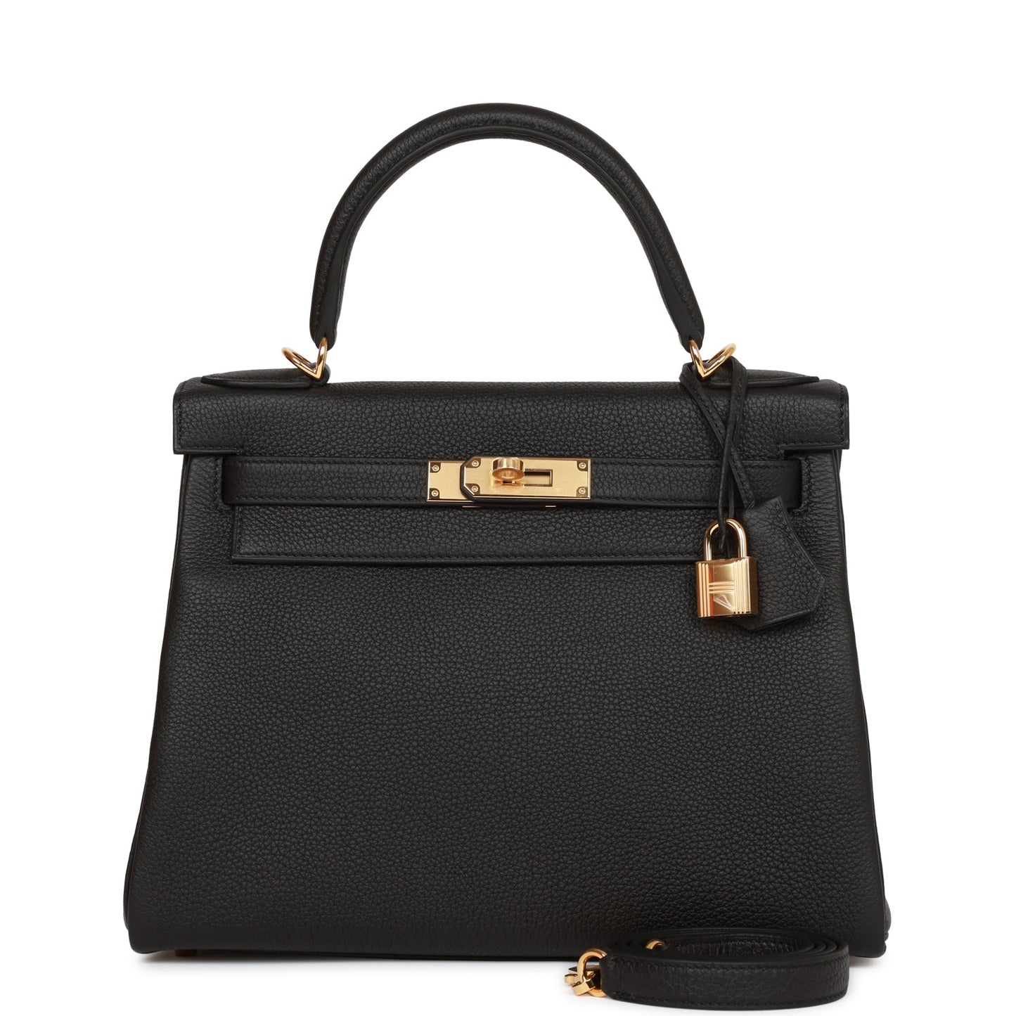 Luxury Hermes Kelly Retourne 28 Black Togo Gold Hardware