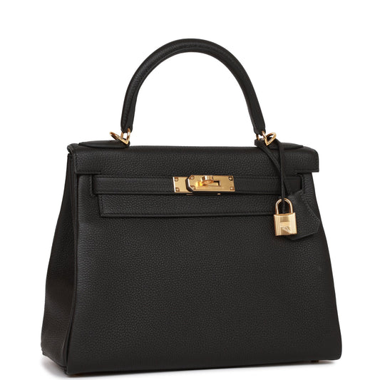 Luxury Hermes Kelly Retourne 28 Black Togo Gold Hardware