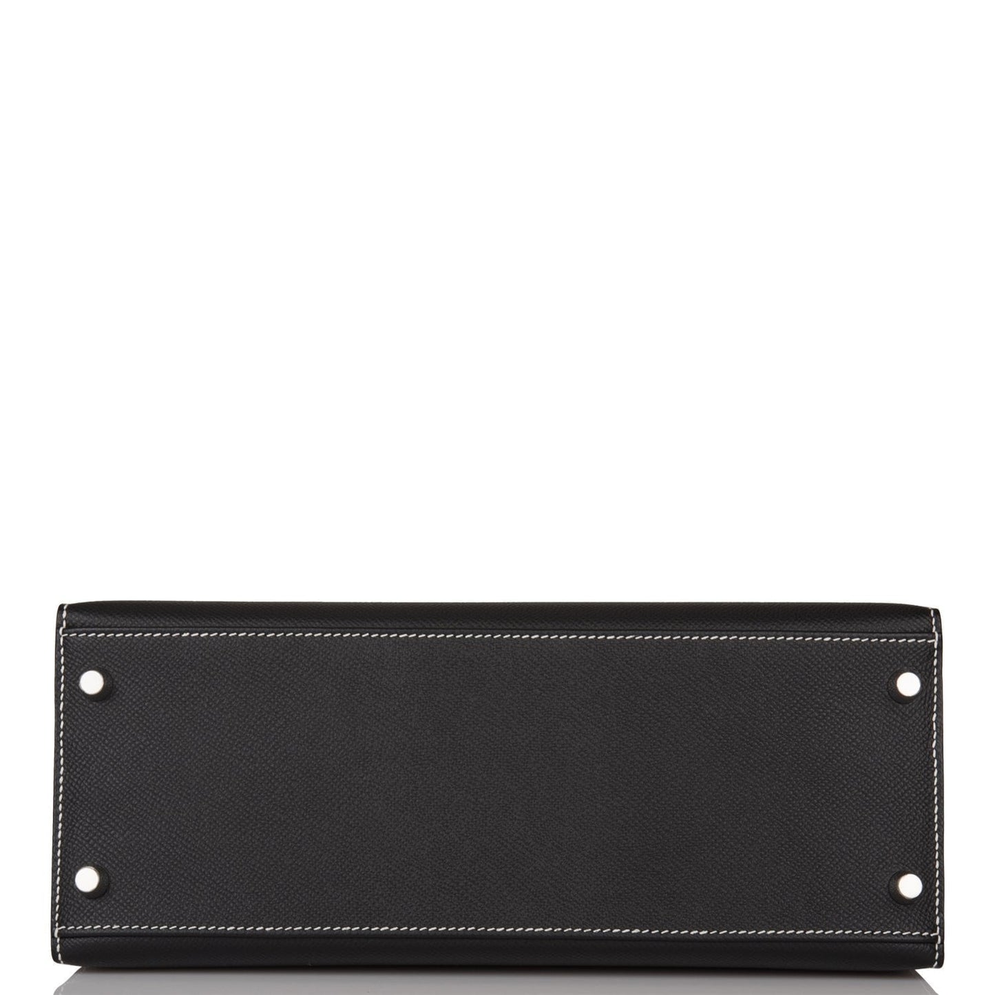 Luxury Hermes Special Order (HSS) Kelly Sellier 28 Black and Craie Epsom Brushed Palladium Hardware
