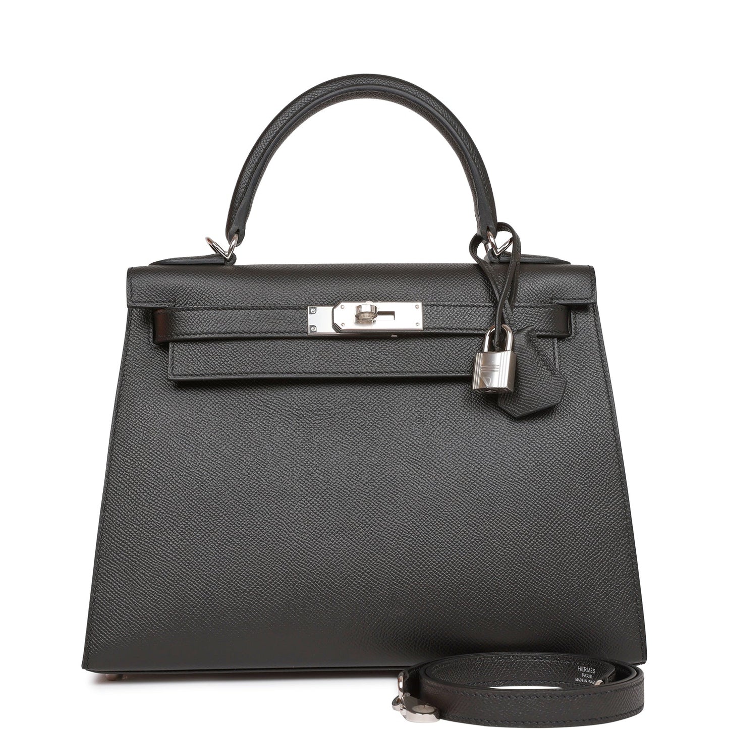 Luxury Hermes Kelly Sellier 28 Black Epsom Palladium Hardware