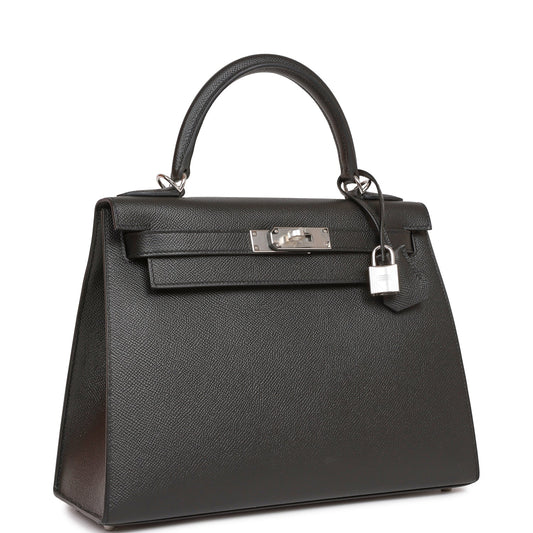 Luxury Hermes Kelly Sellier 28 Black Epsom Palladium Hardware