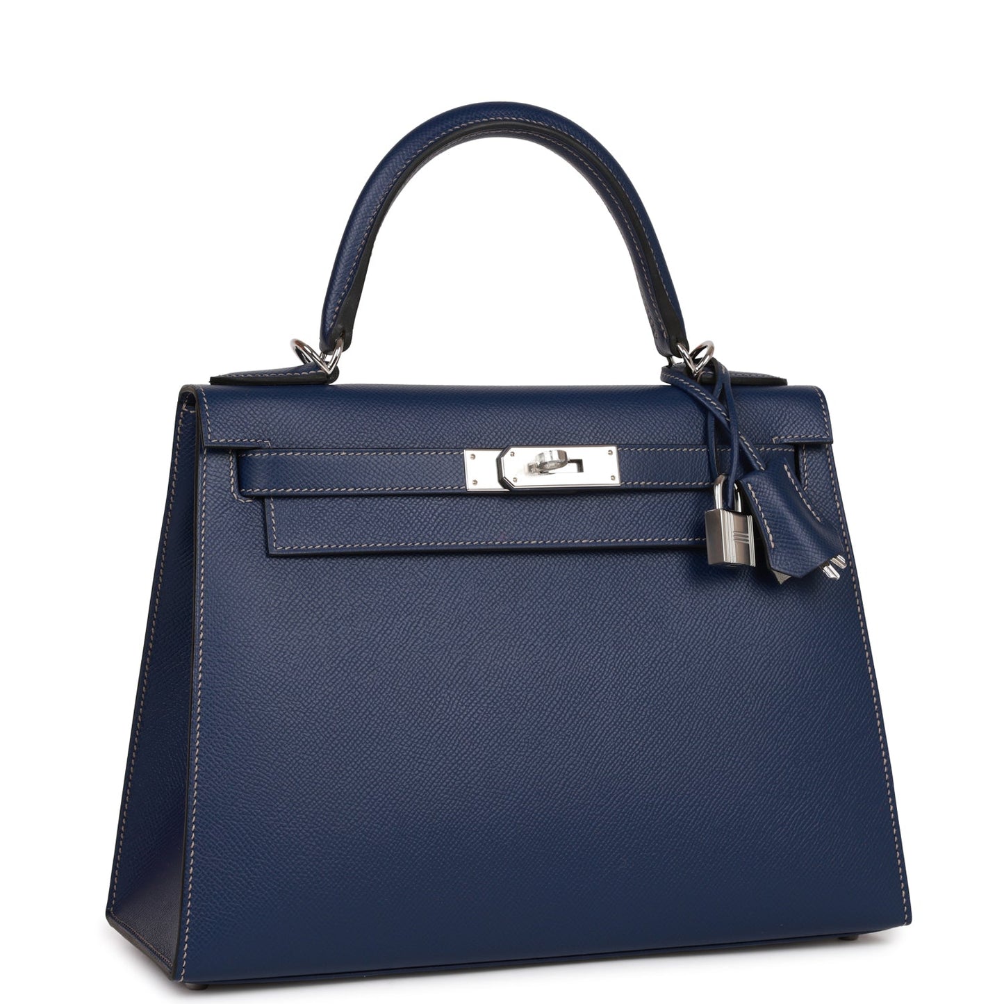 Luxury Hermes Special Order (HSS) Kelly Sellier 28 Bleu Indigo Epsom Palladium Hardware