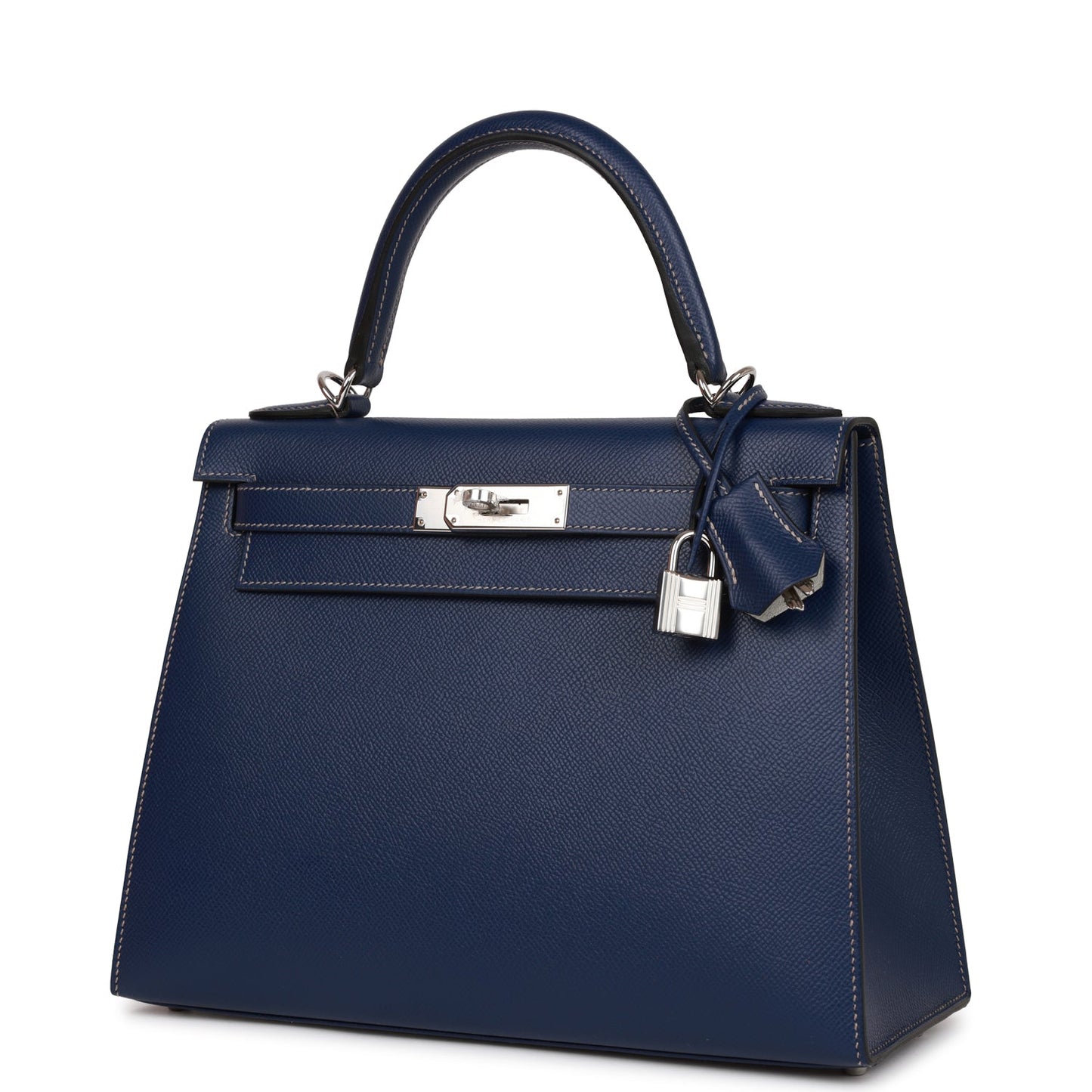 Luxury Hermes Special Order (HSS) Kelly Sellier 28 Bleu Indigo Epsom Palladium Hardware