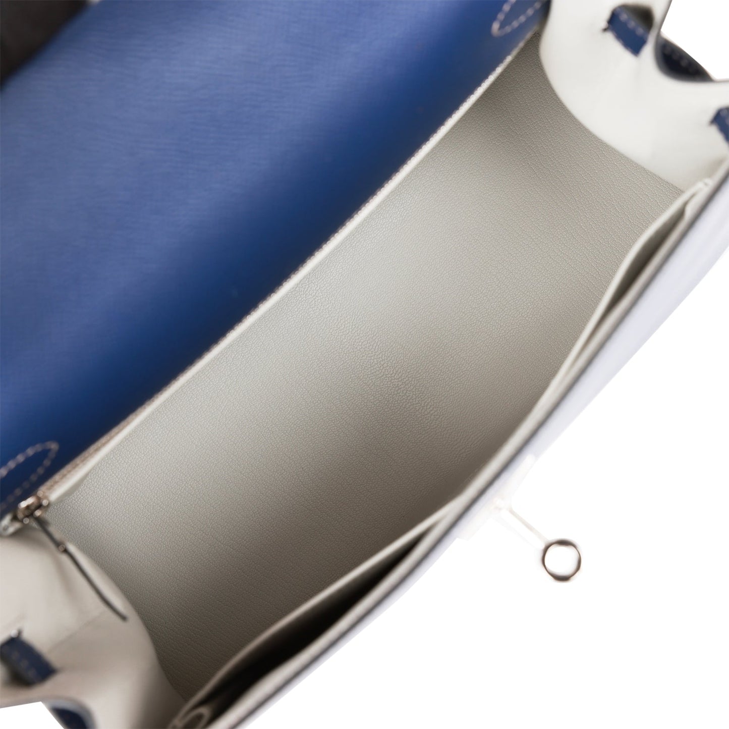 Luxury Hermes Special Order (HSS) Kelly Sellier 28 Bleu Indigo Epsom Palladium Hardware