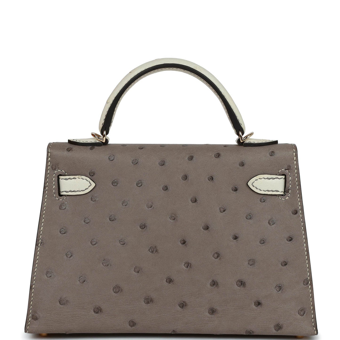 Luxury Hermes Special Order (HSS) Kelly Sellier 20 Gris Tourterelle and Beton Ostrich Permabrass Hardware